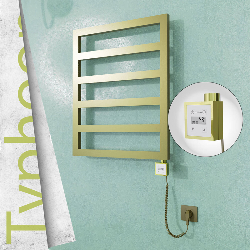 TYPHOON Elektrikli Paslanmaz Çelik Havlupan 600x1160 Satine Altın (KTX3 Termostat) 300W Spiral Kablolu