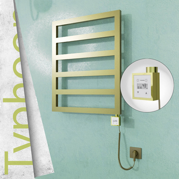 Radiva - Typhoon Elektrikli Paslanmaz Çelik Havlupan 600x1160 Satine Altın (KTX3 Termostat) 300W Spiral Kablolu