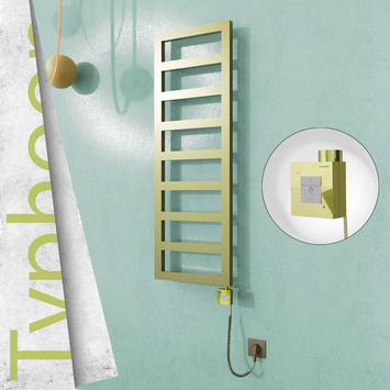 Radiva - Typhoon Elektrikli Paslanmaz Çelik Havlupan 600x740 Satine Altın (KTX1 Termostat) 300W Spiral Kablolu