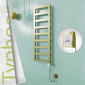 Radiva - Typhoon Elektrikli Paslanmaz Çelik Havlupan 600x740 Satine Altın (KTX3 Termostat) 300W Spiral Kablolu