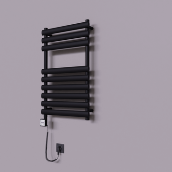 Radiva - Volga Dekoratif Elektrikli Havlupan 500x800 Siyah (KTX3 Termostat) 300W Spiral Kablolu