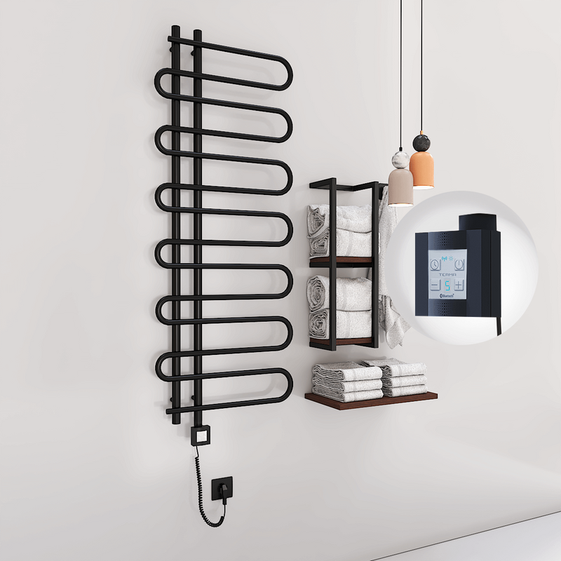 Zante Electric Towel Warmer 600x1400 Matte Black Ktx4 300 W (Spiral Cable)